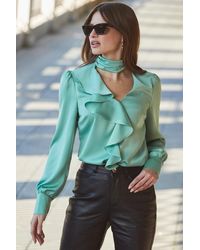 Sosandar - Pale Satin Ruffle Detail Blouse - Lyst