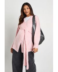 Boohoo - Maternity Fluffy Belted Cardigan - Lyst