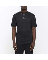 River Island - T-Shirt Regular Fit Seersucker Graphic Cotton - Lyst