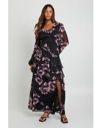 Boohoo - Floral Chiffon Frill Maxi Dress - Lyst