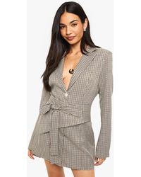 Boohoo - Flannel Tailored Belt Detail Blazer Dress - Lyst