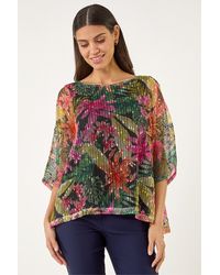Roman - Floral Print Mesh Overlay Top - Lyst