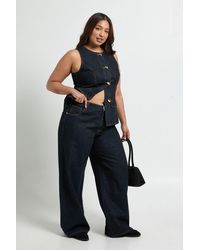 Boohoo - Plus Contrast Stitch Denim Wide Leg Jean - Lyst