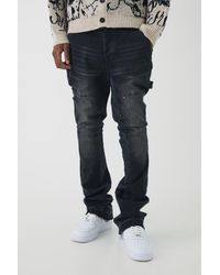 BoohooMAN - Skinny Flared Stacked Carpenter Gusset Washed Jeans - Lyst