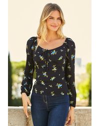 Sosandar - Floral Print Tie Front Top Viscose - Lyst