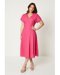 PRINCIPLES - Linen Blend Pleat Detail Midi Dress - Lyst