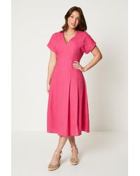 PRINCIPLES - Linen Blend Pleat Detail Midi Dress - Lyst