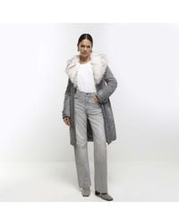 River Island - Jacket Faux Fur Collar Belted - Lyst