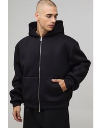 BoohooMAN - Oversized Boxy Bonded Scuba Zip Through Hoodie - Lyst