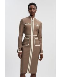 Karen Millen - Petite Figure Form Bandage Knit Piping Detail Military Midi Dress - Lyst