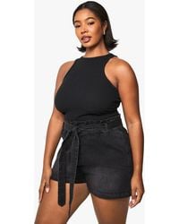 Boohoo - Plus Paperbag Waist Denim Short - Lyst