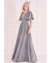 Goddiva - Lurex Sequin Flutter Sleeve Maxi - Lyst