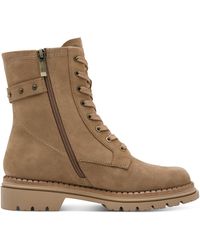 Tamaris - Fashion Camel Leather Lace-Up Zip Combat Ankle Boots - Lyst