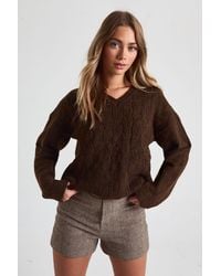 Boohoo - Chunky Knit V Neck Cable Jumper - Lyst