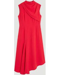 Karen Millen - Plus Size Tailored Crepe Cape Asymmetric Neck Detail Midi Dress - Lyst