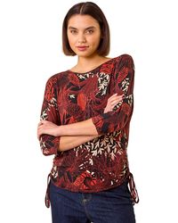 Roman - Leaf Print Side Tie Stretch Top - Lyst