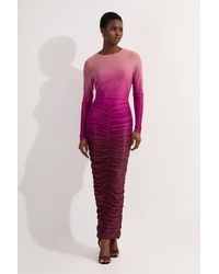 Karen Millen - Ombre Printed Mesh Ruched Long Sleeve Maxi Dress - Lyst