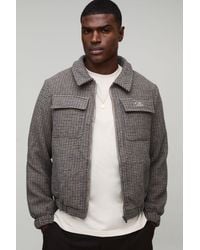 BoohooMAN - Regular Fit Micro Check Pocket Harrington Jacket - Lyst