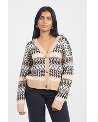 Brave Soul - Button Through V-Neck Fairisle Cardigan - Lyst