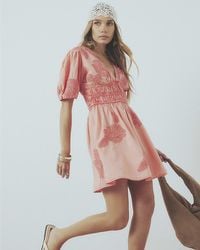 River Island - Mini Dress Cotton Short Puff Sleeve Cornelli - Lyst