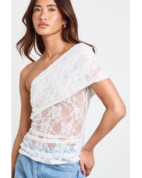 Boohoo - One Shoulder Lace Top - Lyst