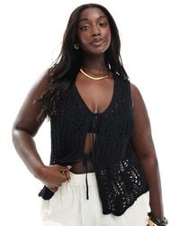 ONLY - Tie Front Crochet Vest - Lyst