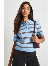 Boohoo - Stripe Collared Oversized Knitted Top - Lyst