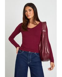 Boohoo - Deep V Neck Long Sleeve Fitted Top - Lyst