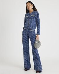 River Island - Straight Leg Jeans Boucle Embellished Denim Cotton - Lyst
