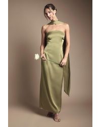 Oasis - Bandeau Satin Bridesmaid Maxi Dress With Scarf - Lyst