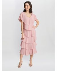 Gina Bacconi - Rebecca Midi Tiered Dress With Shoulder Trim - Lyst