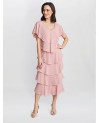 Gina Bacconi - Rebecca Midi Tiered Dress With Shoulder Trim - Lyst