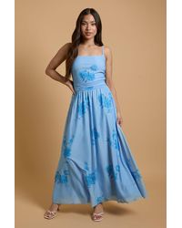 Oasis - Petite Printed Mesh Strappy Prom Midi Dress - Lyst