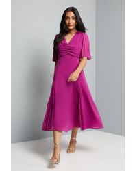 Wallis - Petite Pleat Insert V Neck Midaxi Dress - Lyst