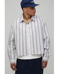 BoohooMAN - Oversized Crop Boxy Stripe Long Sleeve Shirt - Lyst