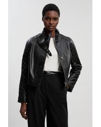 Karen Millen - Cropped Quilted Leather Biker Jacket - Lyst