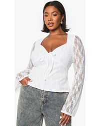 Boohoo - Plus Tie Front Long Sleeve Flare Sleeve Top - Lyst