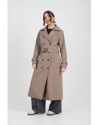 Brave Soul - Brown Double-breasted Longline Trench Coat - Lyst