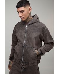 BoohooMAN - Tall Washed Denim Zip Up Hoodie - Lyst