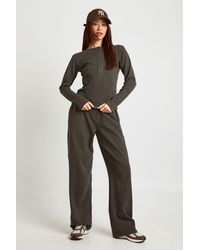 Boohoo - Tall Cotton Button Through Crew Neck Top & Trouser Co Ord - Lyst