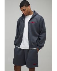 BoohooMAN - Oversized Boxy Ofcl Zip Through Hooded Short Tracksuit - Lyst