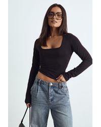 Boohoo - Basic Square Neck Long Sleeve Top - Lyst