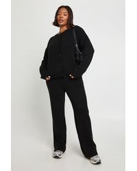 Boohoo - Plus Crew Neck Knitted Boxy Cardigan And Wide Leg Trouser Co-Ord - Lyst