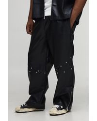 BoohooMAN - Plus Studded Leather Look Zip Hem Relaxed Fit Trousers - Lyst
