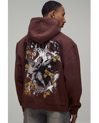 BoohooMAN - Chocolate Oversized Renaissance Print Spray Wash Hoodie - Lyst