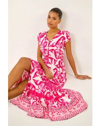Roman - Border Print Button Midi Dress - Lyst