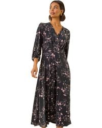 Roman - Floral Print Stretch Midi Dress - Lyst
