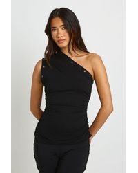 Boohoo - Eyelet Trim One Shoulder Ruched Top - Lyst