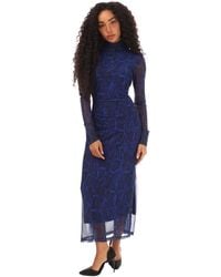 HUGO - "Neshy" Midikleid Für Damen (Blau/Schwarz) - Lyst