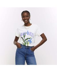 River Island - T-shirt Ecru Graphic Floral Cotton - Lyst